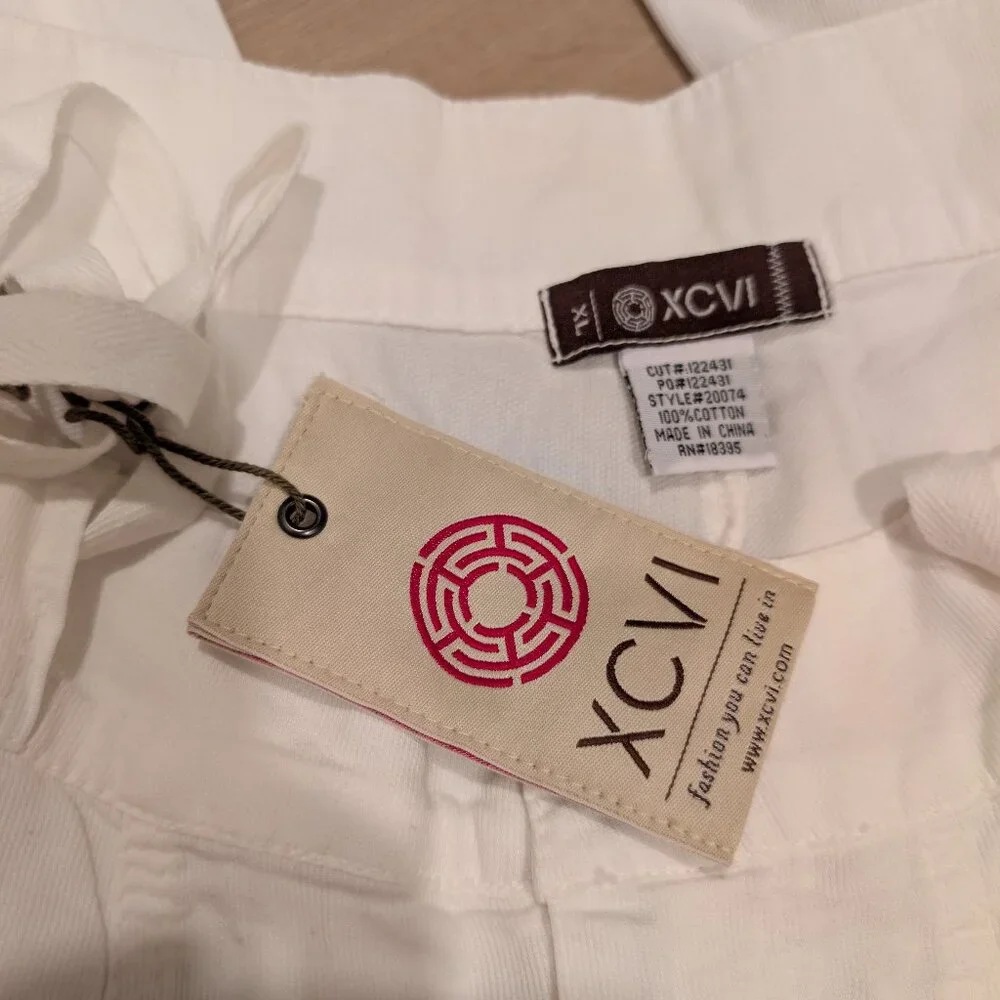 XL XCVI NWT Pants Women White Cotton Wide Leg Boho Coastal Beach Festival Tiered - Picture 4 of 8